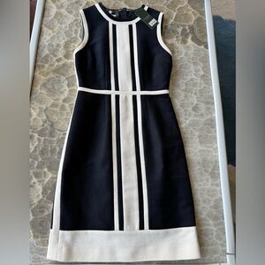 NWT Hobbs Textured Color Block Navy White Dress Knee Length, US Size 2 (Small)